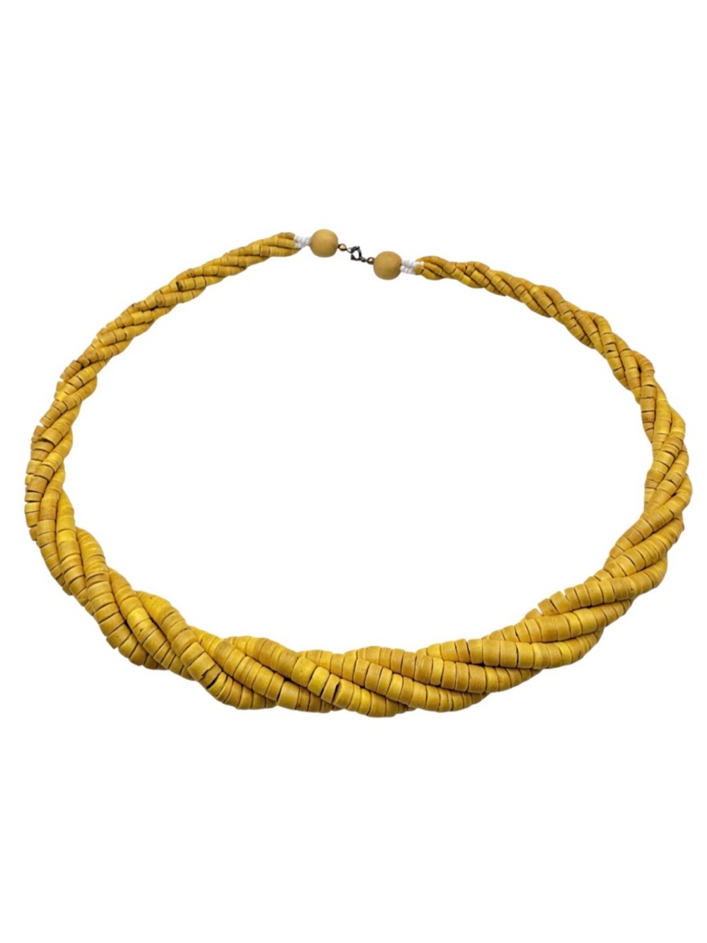 Vintage Mustard Yellow Heishi Bead Multi Strand Twisted Boho Necklace